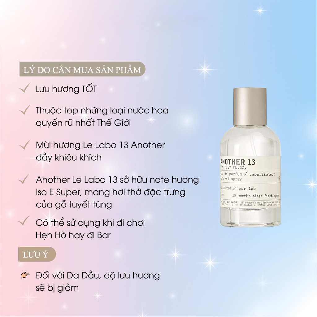Nước hoa unisex Le Labo Another 13 Trong veo nhẹ nhàng thanh khiết, Lưu hương lâu mùi hương gỗ tươi mát cuốn hút | BigBuy360 - bigbuy360.vn