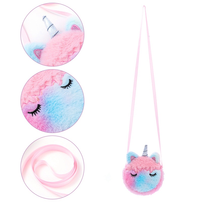 Túi Đeo Vai Hình Kỳ Lân Hoạt Hình Bằng Lông Nhung Dễ Thương Xinh Xắn