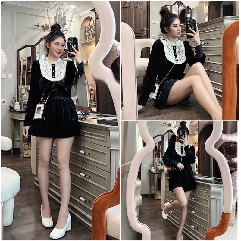 Set Nhung Phối Cổ Ren