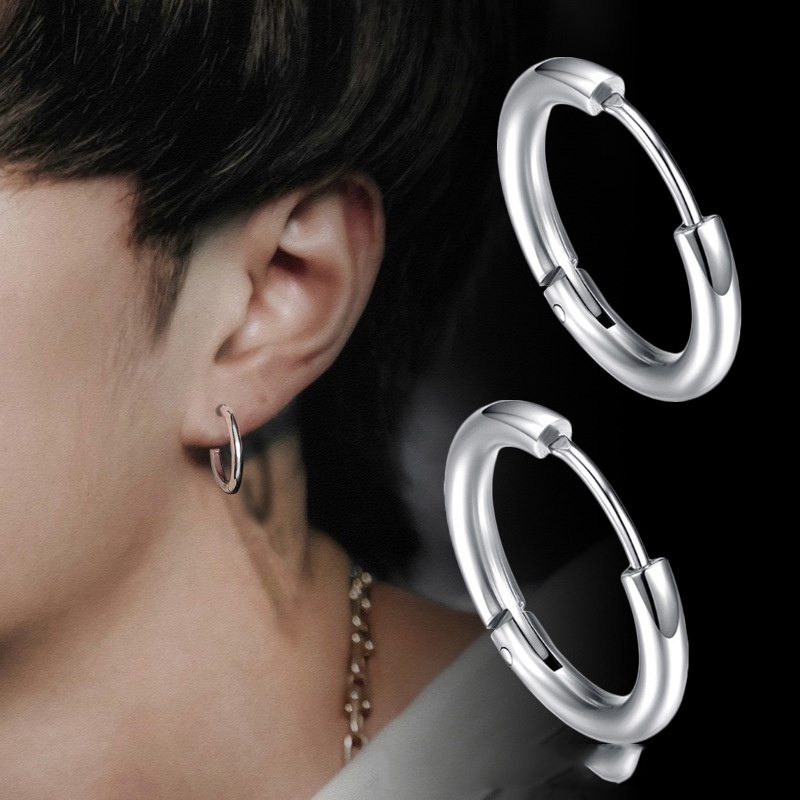 Khuyên Tai Tròn Màu Đen Bạc Bằng Thép Titan Không Gỉ Fantastic789 Dành Cho Nam Nữ