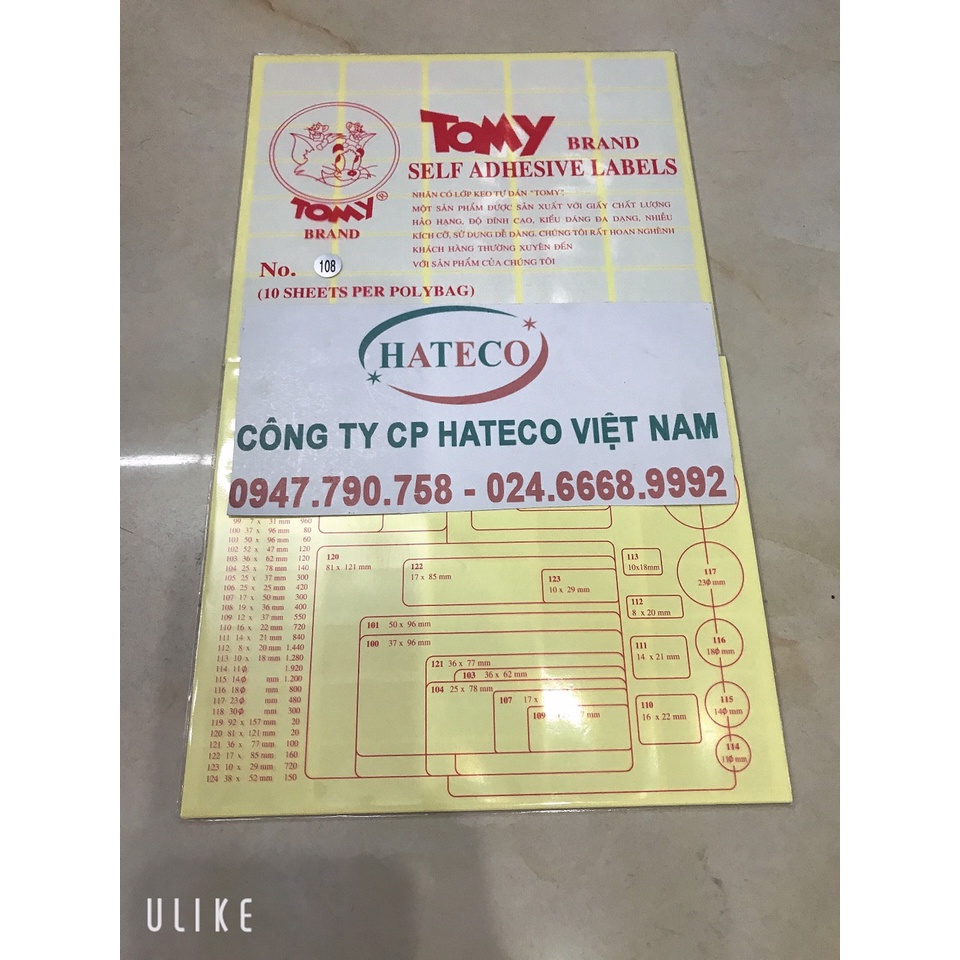 Giấy decal in mã vạch Tomy A5 108