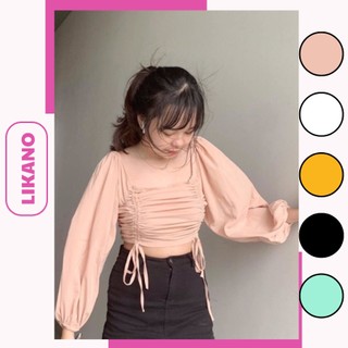 Áo kiểu croptop dây rút 6 màu siêu hot hit LIKANO CRT78