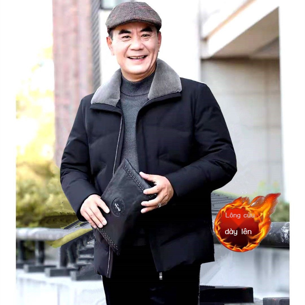Áo khoác lông cừu và ve áo dày cho bố trung niên và cao tuổi, áo khoác mùa đông cho nam giới trung niên từ 50-70 tuổi
