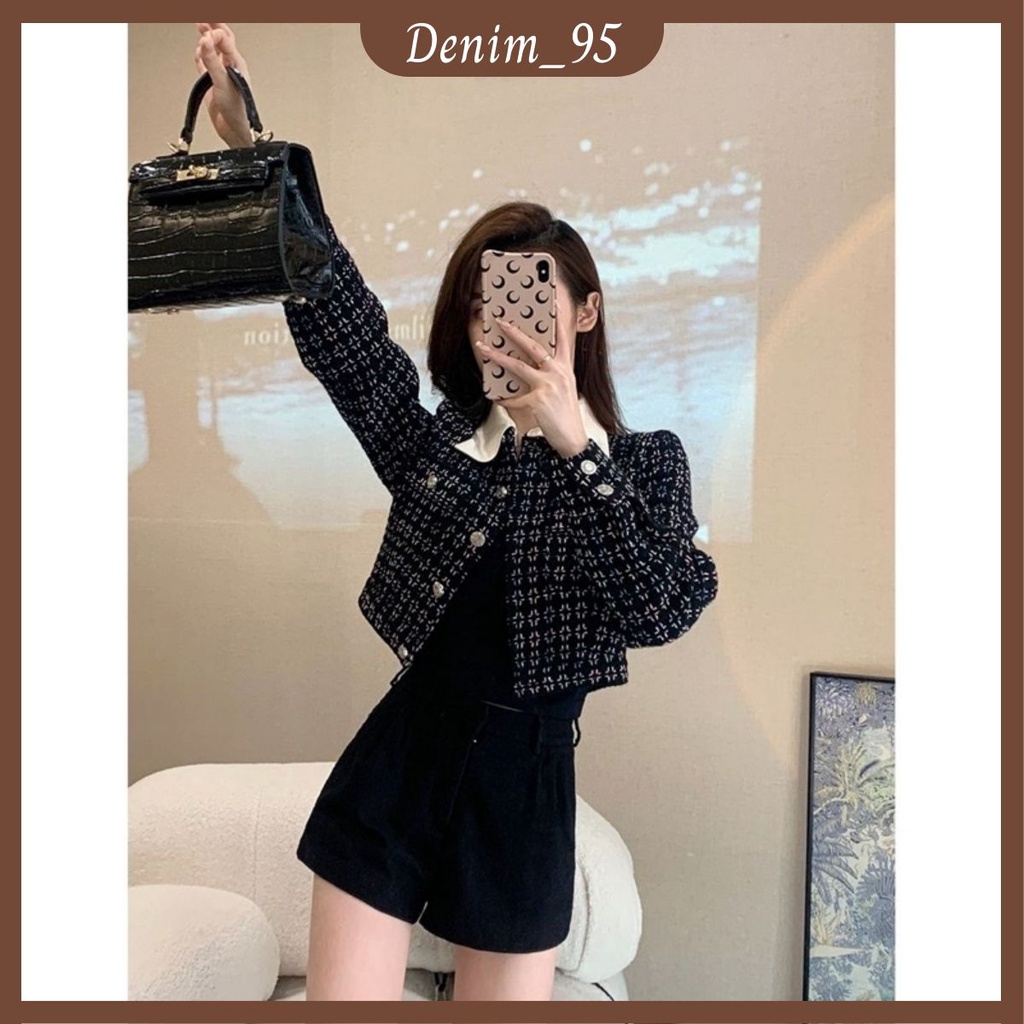 Áo khoác dạ tweed croptop cổ bẻ