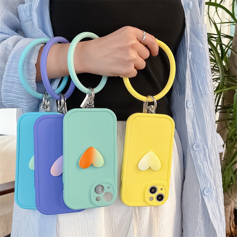 Ốp Điện Thoại Silicon Hình Trái Tim 3D Có Dây Đeo Cho iPhone 13 12 11 pro Max X XS Max 7 / 8 Plus