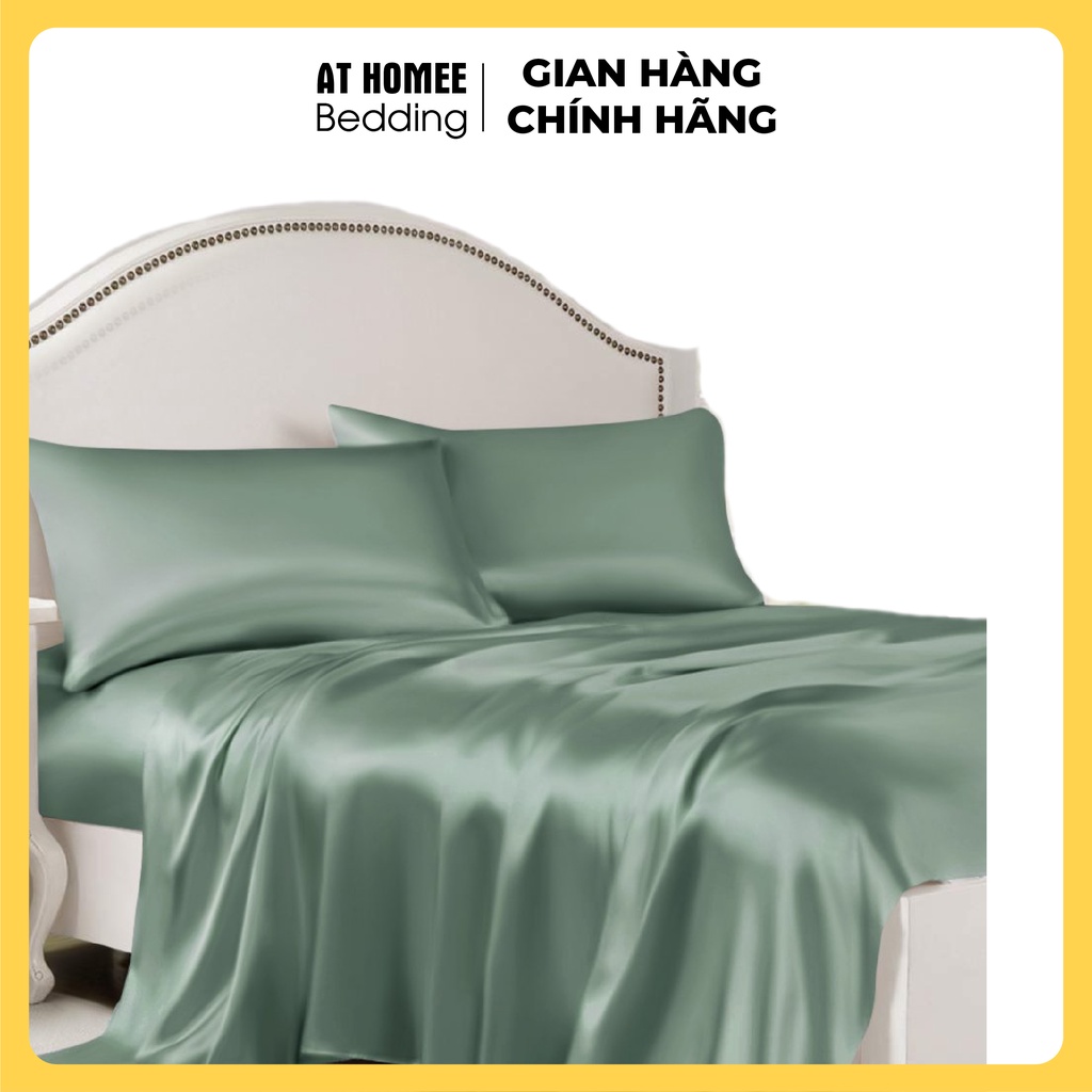 Bộ 4 Món Ga Gối Phi Lụa Thương hiệu AT HOME Mát Mịn - Màu Xanh Matcha