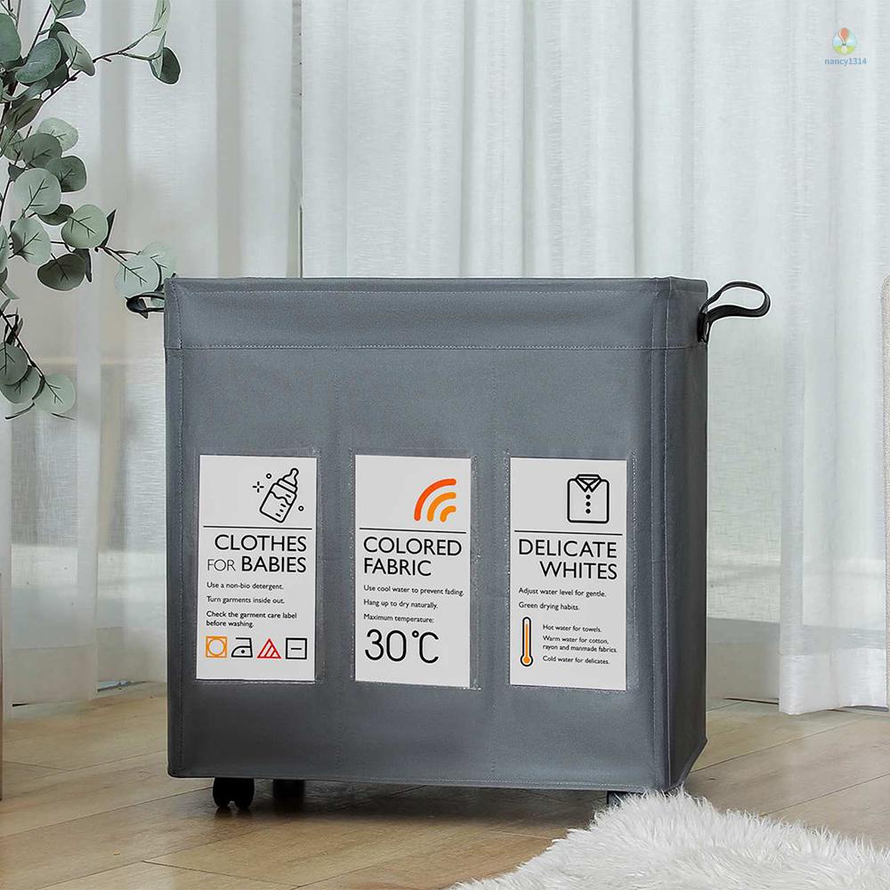 Nacyvn Giỏ Đựng Đồ Dơ 3 Ngăn Bằng Vải Oxford Có Bánh Xe Và Tay Cầm Và Dây Rút Sắp Xếp Gọn Gàng Với 4 Thanh Hỗ Trợ