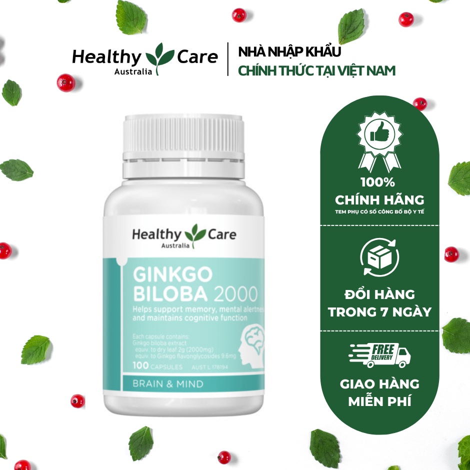 Viên Bổ Não Healthy Care Ginkgo Biloba 2000mg 100 viên