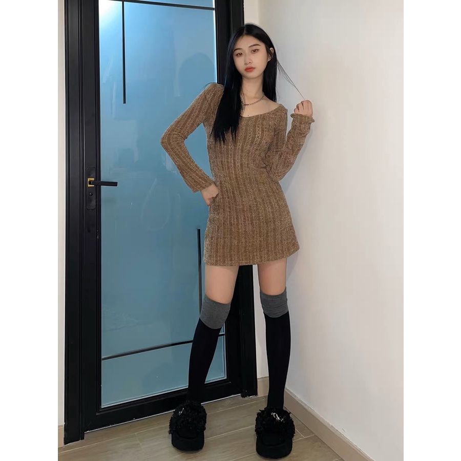 Đầm Nữ Dài Tay Lệch Vai Thời Trang Quyến Rũ