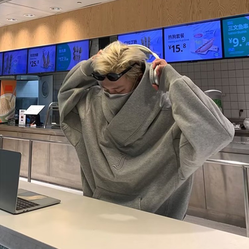 ♞AFF LIGA♞ Áo Hoodie Cổ Cao Dáng Rộng Phong Cách Hàn Quốc Thời Trang Mùa Thu Cho Nam