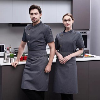  Áo Bếp đồng phục ngắn tay cổ chéo,áo bếp nam nữ   hàng sẵn síp nhanh   