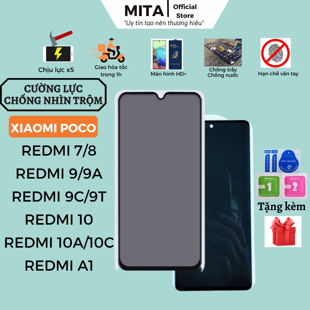 Kính cường lực Chống Nhìn Trộm Xiaomi Redmi 9A 9C 9T 10 10A 10C A1 Full chống xước màn hạn chế bám vân tay tặng bộ dán