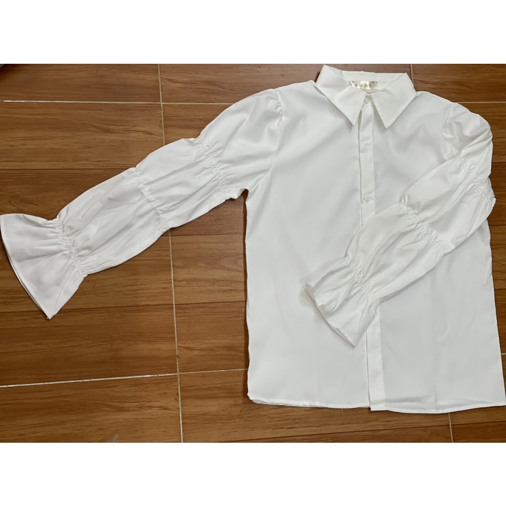 Áo sơ mi trắng tay dài bo chun, Áo sơ mi nữ công sở kiểu dáng thời trang công sở