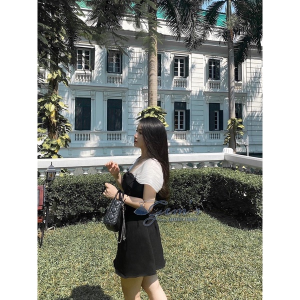 VÁY ĐẦM CỔ NƠ TAY PHỐI TƠ CÓ THỂ MẶC TRỄ VAI ĐI TIỆC