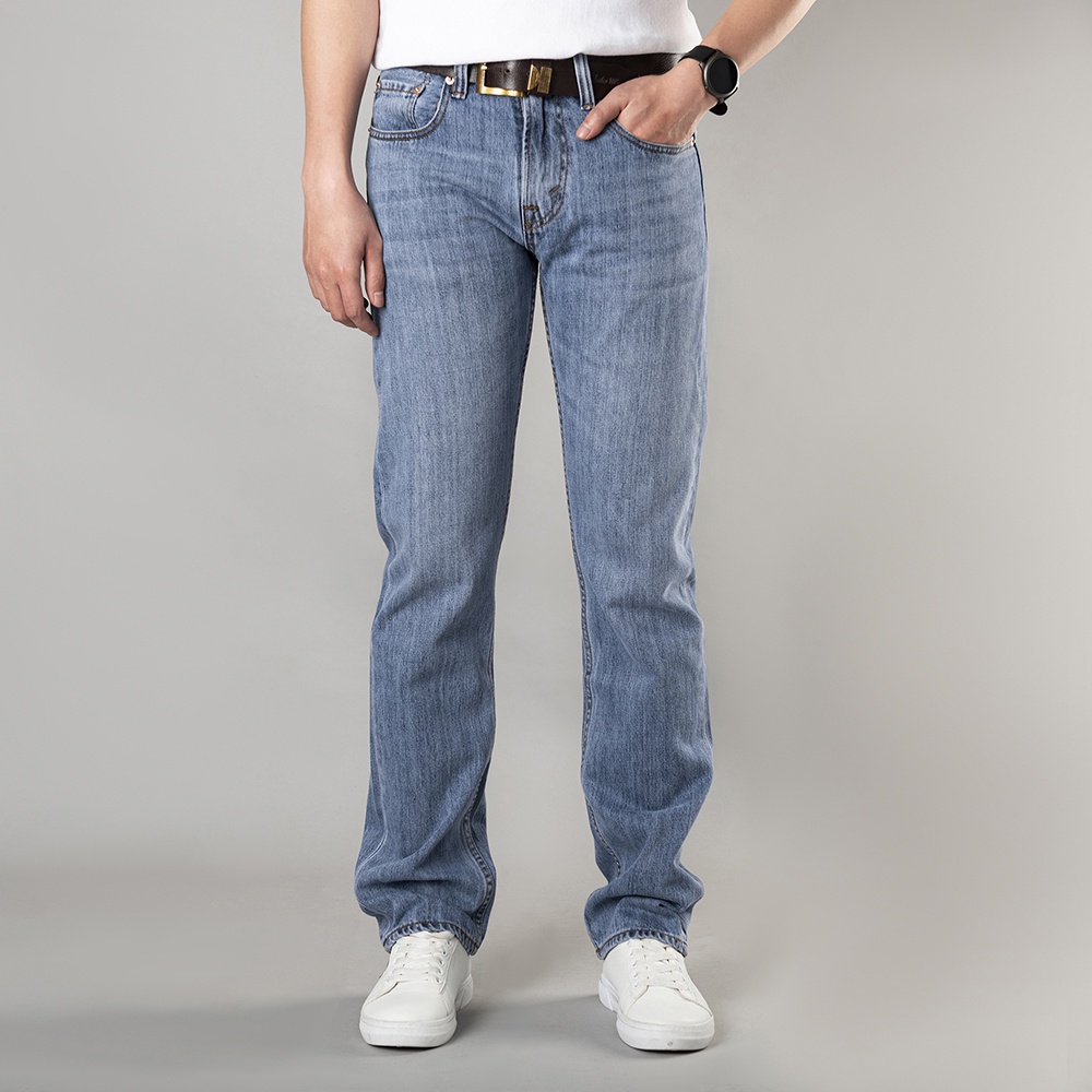 Quần jean suông nam cao cấp xanh SN-08, Quần suông ống rộng, Chất vải không co giãn mềm mịn thoáng mát - Doki