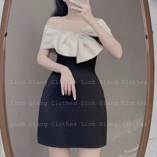 Đầm trễ vai phối nơ dáng xòe cực tôn dáng cho nàng đi chơi dự tiệc cực sang đầm váy nữ đi chơi dạo phố dự tiệc