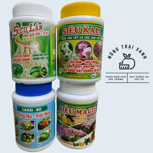 COMBO BỘ 4 PHÂN BÓN CUỐC VÀNG SIÊU KALI SIÊU MAGIE SIÊU LÂN CANXBO