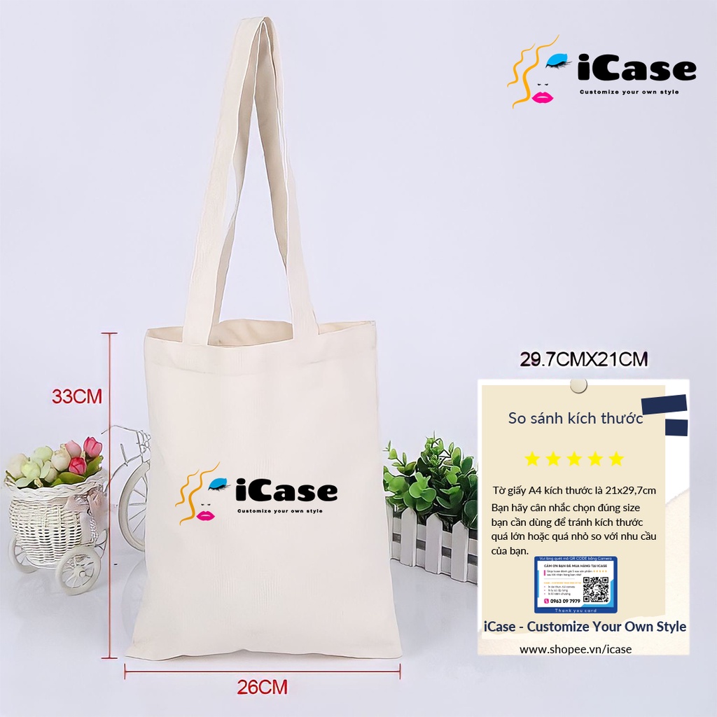 Túi vải Canvas iCase in logo theo yêu cầu không giới hạn số lượng kích thước 33x38cm