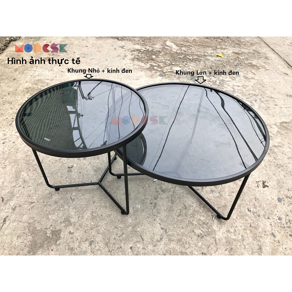 Bàn tròn sofa đôi - trà Modesk SS Round Double Coffee Table khung inox 304 - kính cường lực [phòng khách - quán cafe]