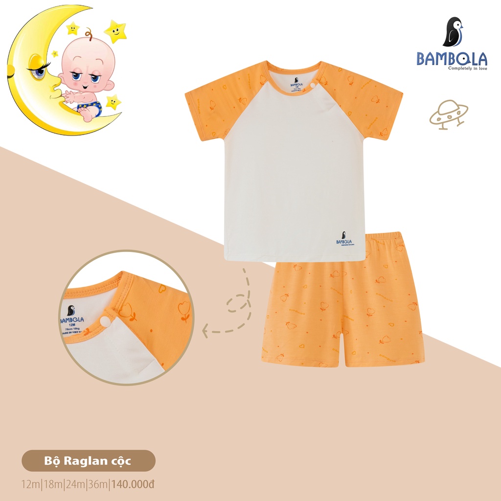 Bộ quần áo cộc tay Raglan Bambola vải sợi tre cho bé từ 12 tháng đến 36 tháng