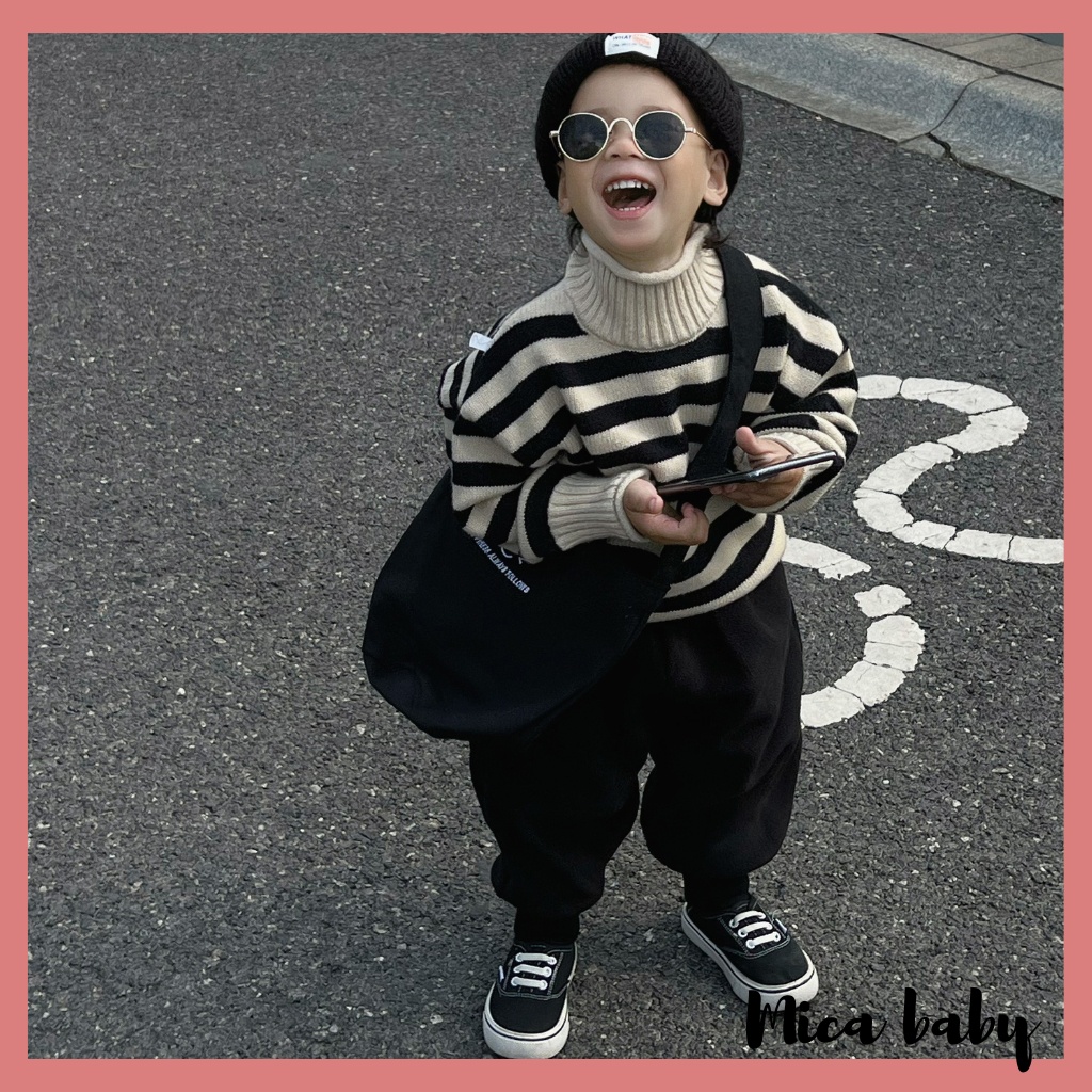 Áo len cao cổ cho bé họa tiết sọc dọc phong cách Hàn Quốc đáng yêu QA58 Mica baby