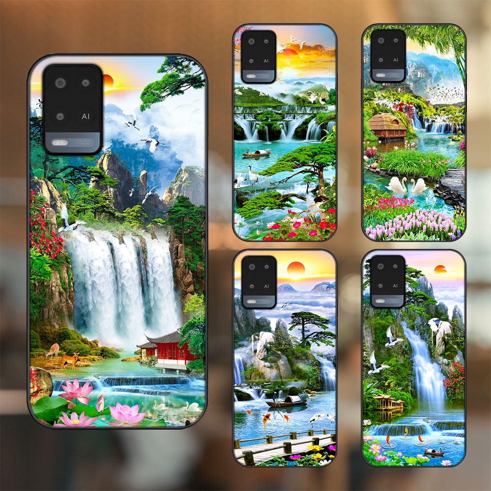 Ốp lưng Oppo A54 4G, A54 5G viền đen in hình Non Nước Phong Thuỷ Tài Lộc