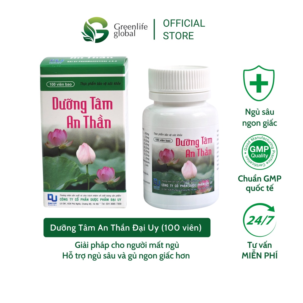 Ngủ ngon DƯỠNG TÂM AN THẦN- Đại Uy (hộp 100 viên) - giúp ăn ngủ ngon nguồn gốc dược liệu thiên nhiên