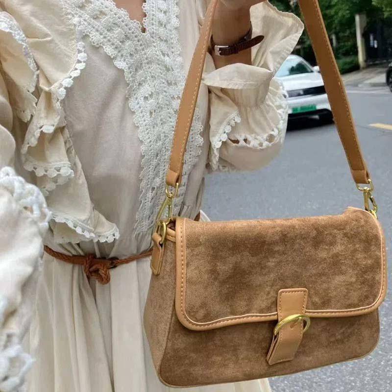Oeteo shop Túi Xách Đeo Vai Nắp Lật Màu Nâu Phong Cách Cổ Điển Cho Nữ