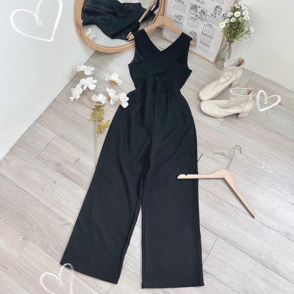 [HCM] Jumpsuits Quần Ống Rộng Có Túi Phối Cổ Yếm Hở Bụng (có mút ngực) Thời Trang Nữ Sam Closet Free Size 40-55kg | BigBuy360 - bigbuy360.vn