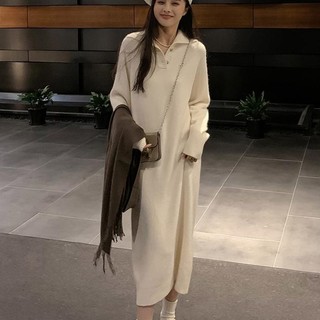 Đầm Thun Len Tay Dài Cổ Polo Phong Cách Hàn Quốc Dành Cho Nữ
