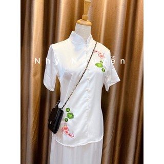 Đồ Lam Nữ Đi Chùa Mẫu Cá Ngọc Vải Lụa Satin