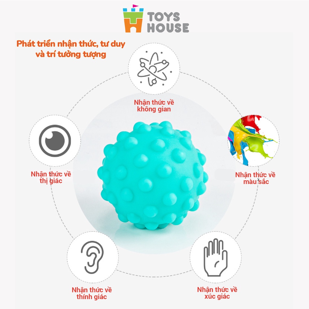 Set 6 bóng gai Silicone kích thích giác quan toàn diện, bóp chít, bóng cho bé chơi ToysHouse HE0207