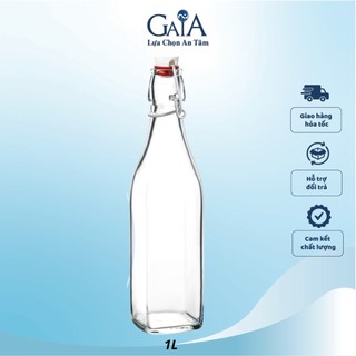 [VN] Chai thủy tinh nắp gài kín hơi 1 lít đáy vuông dùng đựng nước, kombucha, mật ong