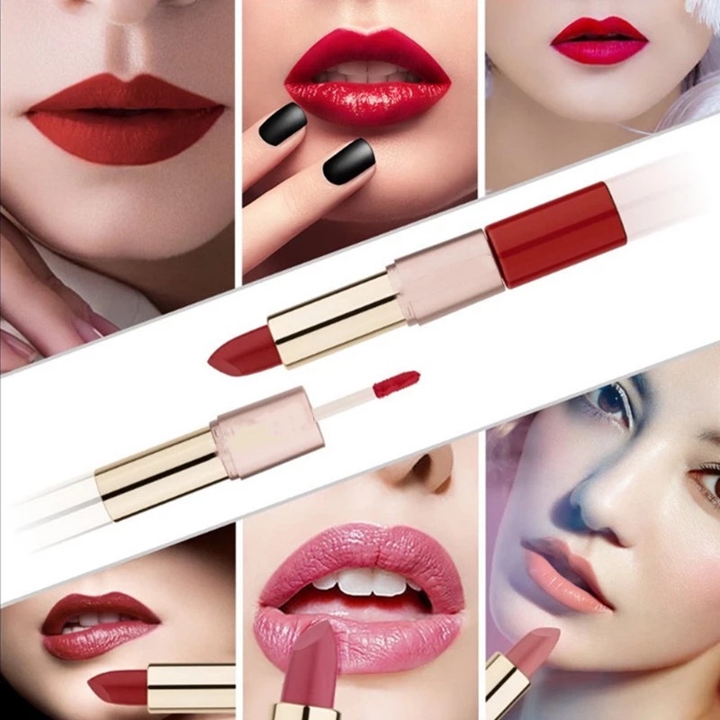 Son Lì Hai Đầu 2 Trong 1 Chống Nước Lâu Trôi Dưỡng Ẩm 12 Màu Sắc Tùy Chọn