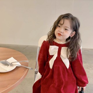 (8-20kg) Váy bé gái QATE848 - đầm bé gái vải nhung nơ trắng TB134