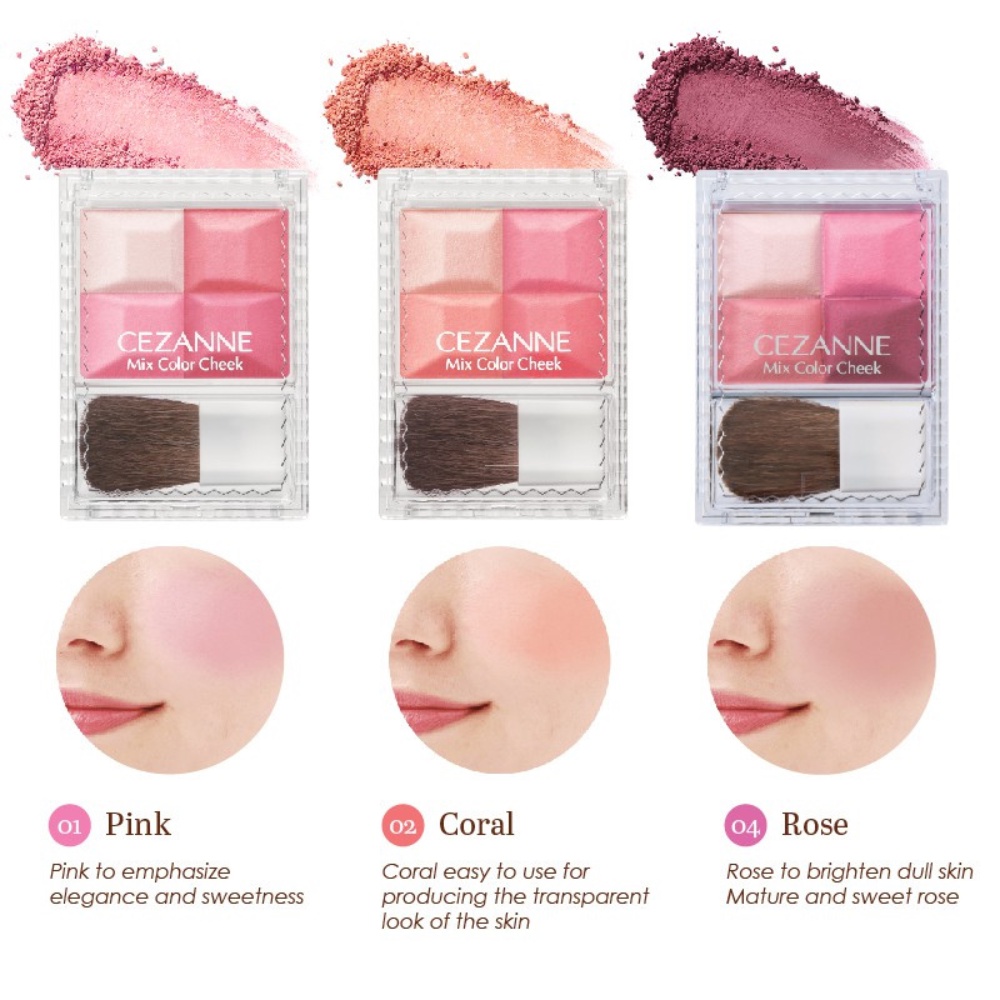 Phấn má hồng Cezanne Mix Color Cheek Nhật Bản mềm mịn chống thấm nước lâu trôi 8g