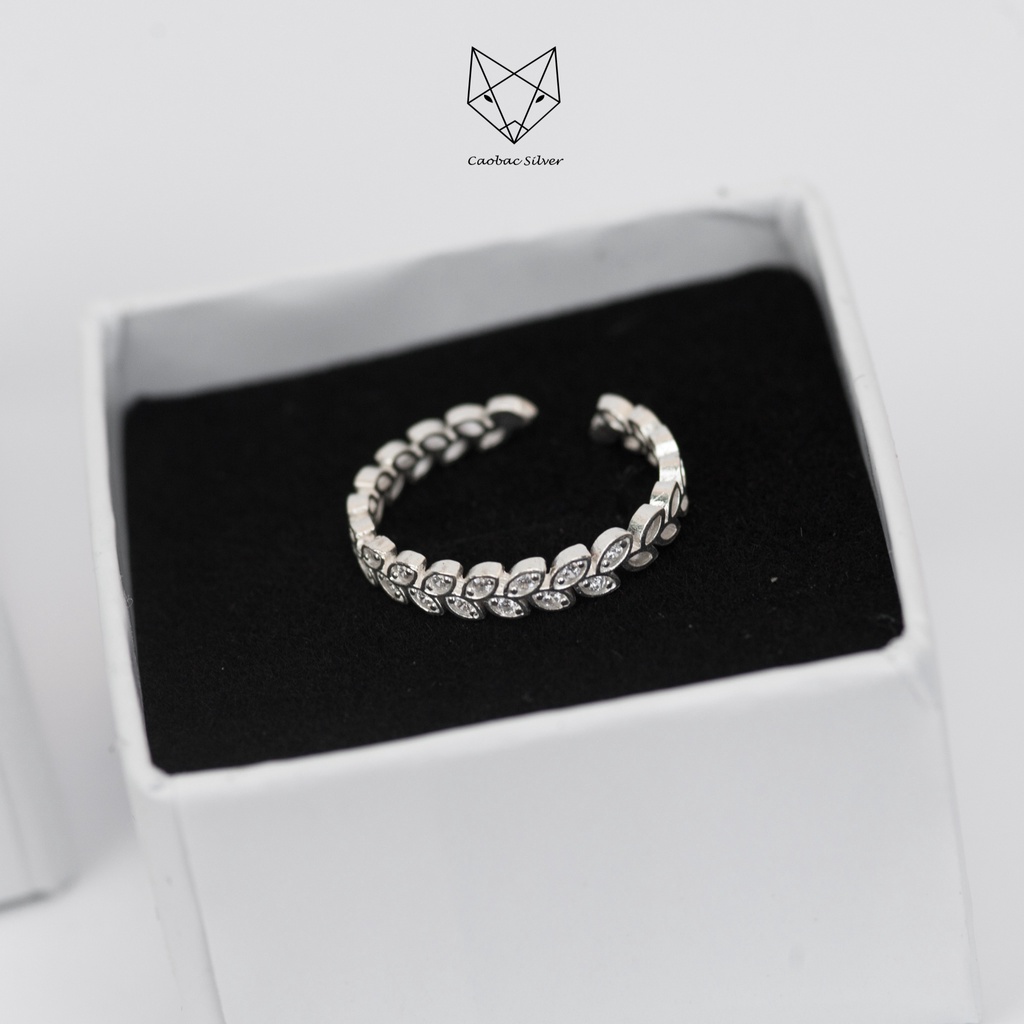 Nhẫn Bạc Ta CaoBac Silver Họa Tiết Lá Nhỏ Đính Đá Nhẹ Nhàng Lấp Lánh Quà Tặng Thời Trang Cho Nữ