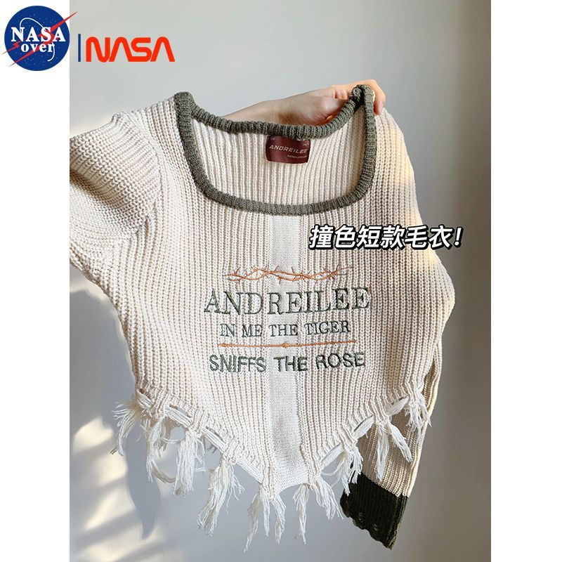Áo Sweater Dệt Kim Dáng Ngắn Phối Tua Rua Thời Trang Mùa Thu Phong Cách Nhật Bản Cho Nữ