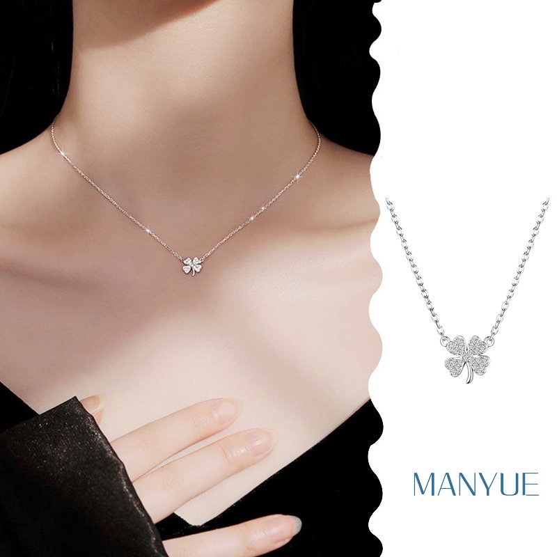 Dây chuyền MANYUE bạc mặt cỏ bốn lá phong cách Hàn Quốc thời trang