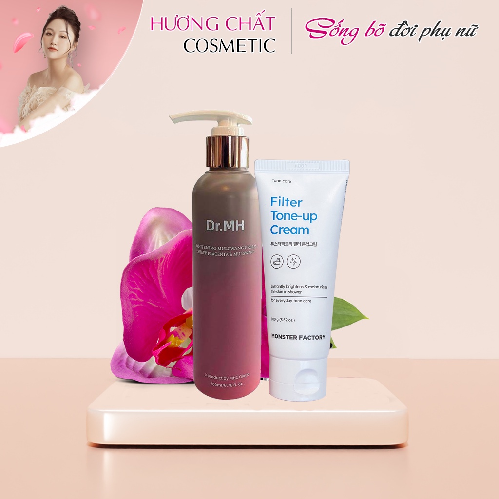 Combo trắng da Sữa tắm DR.MH Placenta & Mulgwang Whitening body + Kem Kích Trắng Nâng Tone Dưỡng Da Body
