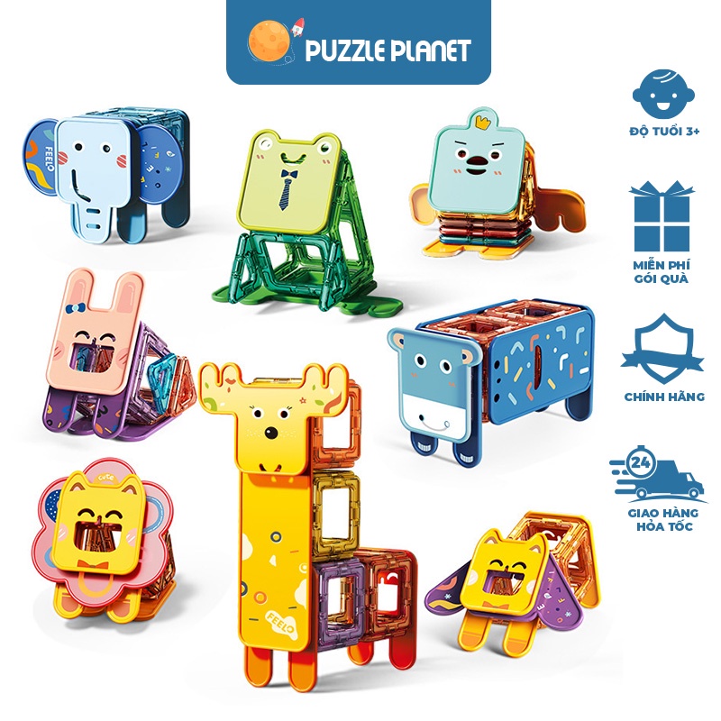 FEELO - Bộ Xếp Hình Nam Châm MAGNETIC BLOCKS Cao Cấp Hình Động Vật Cho Bé Sáng Tạo