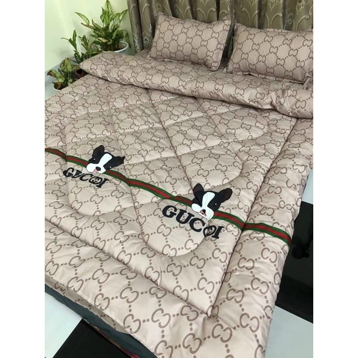 (Freeship 50k)  Full Set Chăn Phao 5 Món Ga Gối Poly loại 1 Chăn Bông Mẫu Thỏ Cute Tim Xanh Như Hình [Loại Bông Dày]