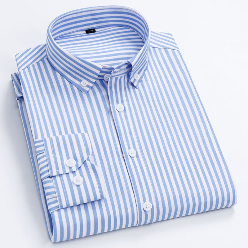 Áo Sơ Mi Off-White Mỏng Tay Dài Kẻ Sọc Dọc Phối Túi Thời Trang Thu Đông Cho Nam Trung Niên