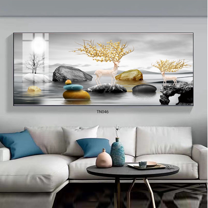 Tranh Tráng Gương Hươu Tài Lộc , Khổ Ngang  Treo Tường/Trang Trí Phòng Khách/ Phòng Làm Việc - Simplehouse