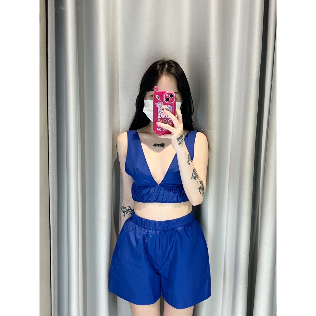 Quần shorts nylon eo co giãn màu xanh coban, là min - NYLON BASIC SHORTS - COBAN