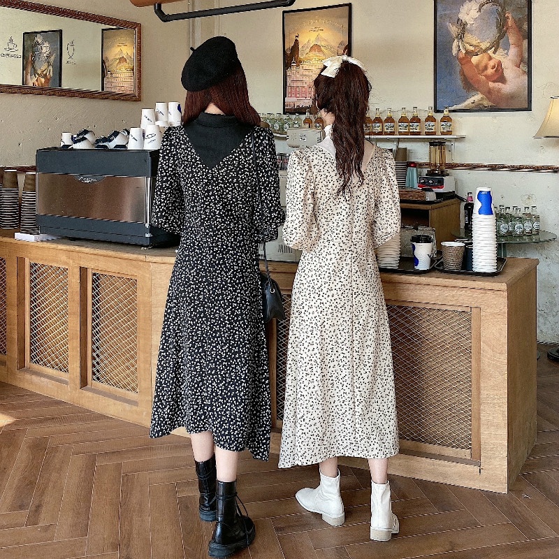 Đầm Dài Tay Eo Cao In Hoa Phong Cách Pháp Thời Trang Dành Cho Nữ