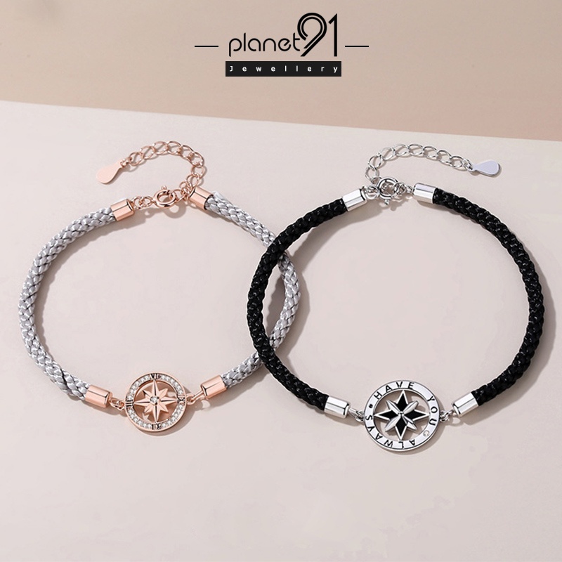 Vòng Tay Mạ Bạc 925 In Chữ Lucky Forever Eight Points Thời Trang Cho Cặp Đôi