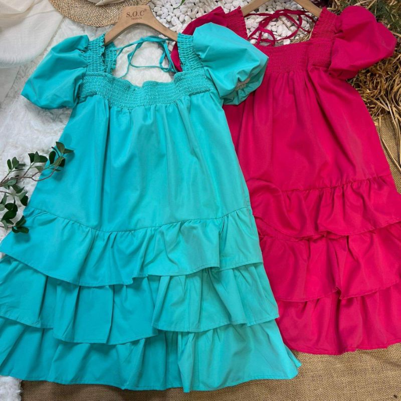 ⚡xả lỗ ⚡váy tầng babydoll tay phồng tiểu thư dễ thương công chúa đi biển đi chơi đẹp