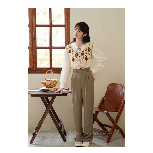 Áo Vest Dệt Kim Thêu Hoa Mơ Rỗng Kiểu Retro Cho Nữ