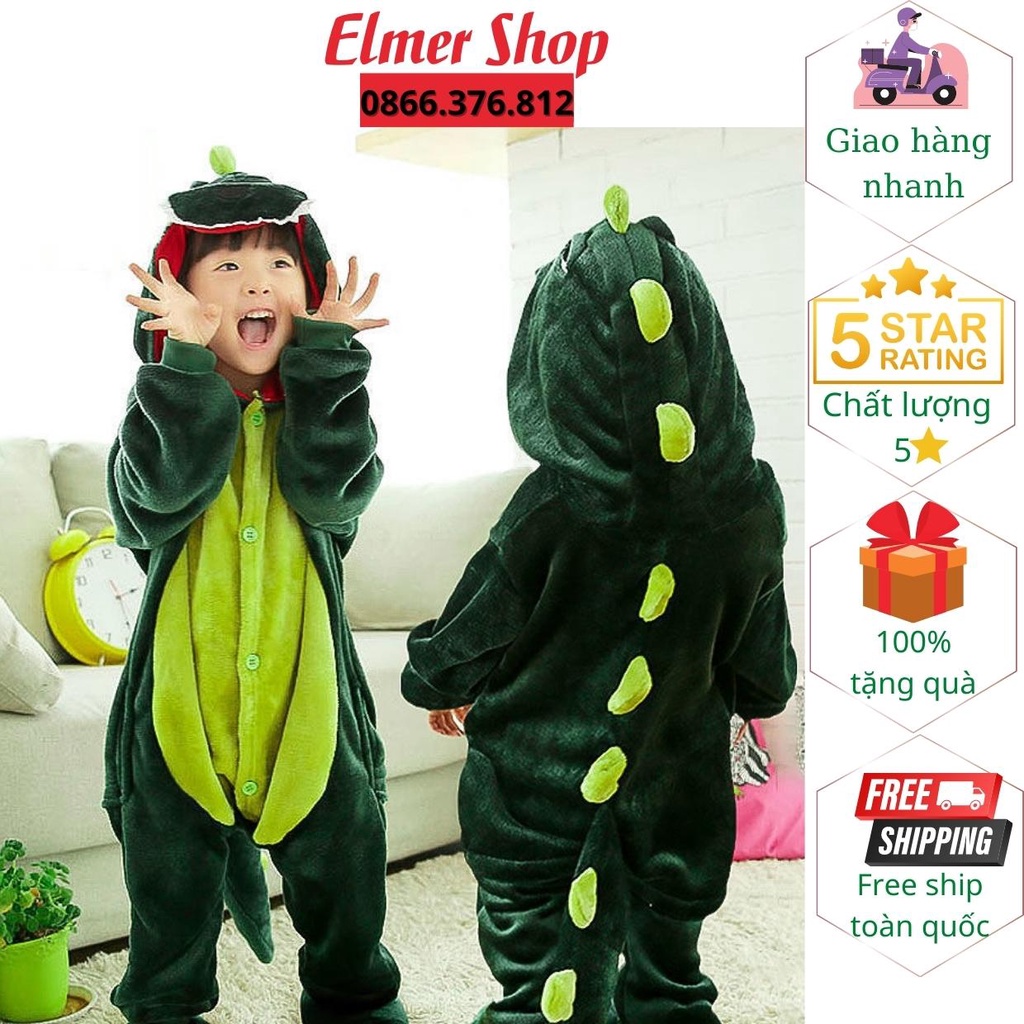 Bộ đồ khủng long cho bé Elmer Shop BDTKL03, quần áo khủng long cosplay hoạt hình nhiều màu sắc dễ thương